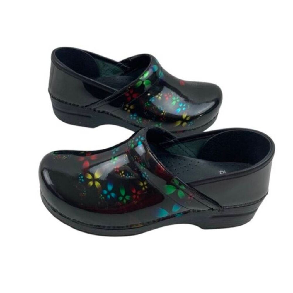Dansko Black Floral Patent Leather Clogs-Size 42